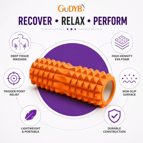 Image of Foam Roller for Exercise & Gym | Deep Tissue Muscle Massage Roller for Back, Neck, Calf & Thigh Pain Relief | Yoga, Stretching, Recovery & Fitness Workout Equipment | 33cm Orange