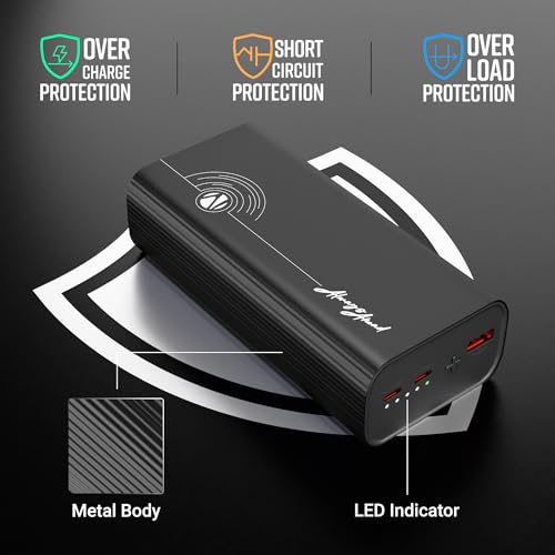 Image of ZEBRONICS 27000 mAh Power Bank | 65W PD3.0 | Fast Charging | Dual Type C & USB A | For iPhone, Android, Laptop,Tab, Earbuds | Flight Friendly | Metal Body | Circuit Protection | EnergiPOD 27R2 (Black)