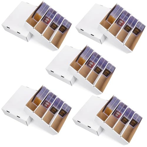 Prudiut 5 Pcs Trading Card Storage Box 4 Row 3000 Cards Count Cardboard Storage Organizer Case for Tcg, Mtg, Sports Card, Collection Cards