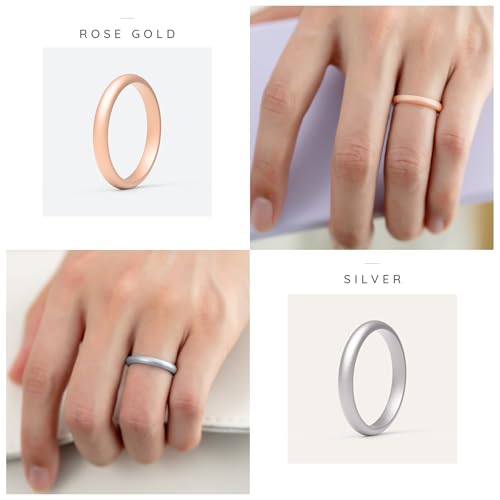 ThunderFit Women's Silicone Wedding Ring Sets, Thin and Stackable Rubber Wedding Bands, 2.6mm Wide, 2.1mm Thick, Variety Multipack 1/4/6/7/8/93