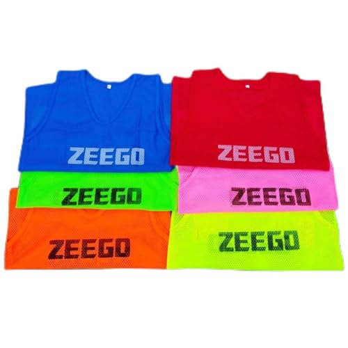 ZEEGO Pro Football Training Bibs (5 Pack), Comfortable Weatherproof Multi-Sport Mesh Vests in 7 Colours & 4 Sizes, Ideal for Football Training - 5 Pack (Blue, Kids)