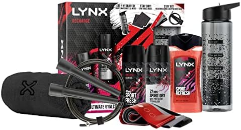 LYNX Recharge Sport Fresh Ultimate Gym Equipment Collection with Resistance Bands Skipping Rope Water Bottle and Gym Towel Gift Set Festive gifts for Men Piece of 3