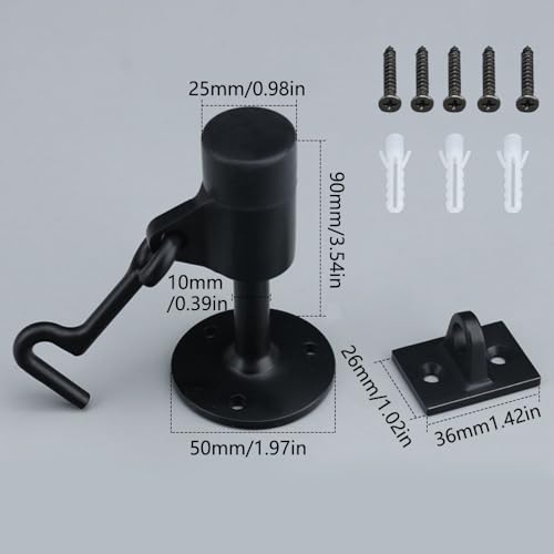 Stainless Steel Door Stopper with Hook, 3.5inch/90mm Modern Safety Door Stop with Sound Dampening Rubber & Mounting Screws - Image 2
