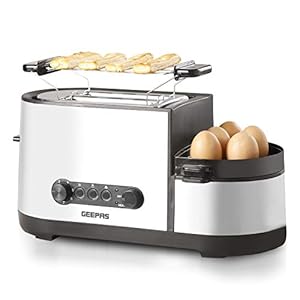 Geepas 1250W 5 in 1 Toaster with Egg Boiler and Poachers, Stainless Steel 2 Slice Toaster with Mini Frying Pan, Steamer…