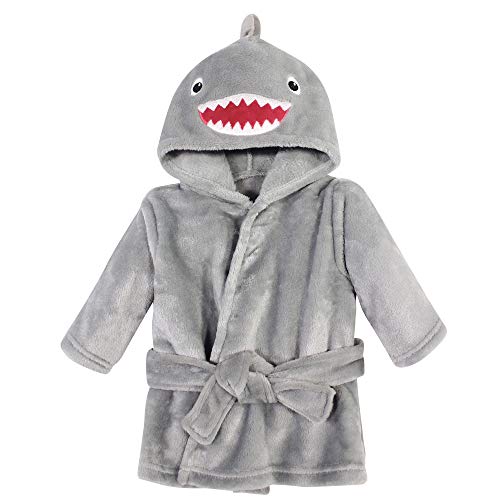 Image of Hudson Baby Unisex Baby Plush Animal Face Bathrobe, Shark, 0-9 Months
