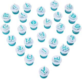 26pcs Letter Alphabet Plunger Cookie Cutter Moulds Cupcake Decorating Fondant Mould Biscuit Embosser Baking Mold for Wedding Birthday Xmas Party Cake Decoration