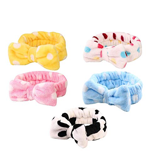 TPCY Bow HeadBands, Women Headbands for Makeup Cosmetic Facial Shower Spa Elastic Hair Band Hairlace Headband for Baby girls - 5pcs (Multicolor)