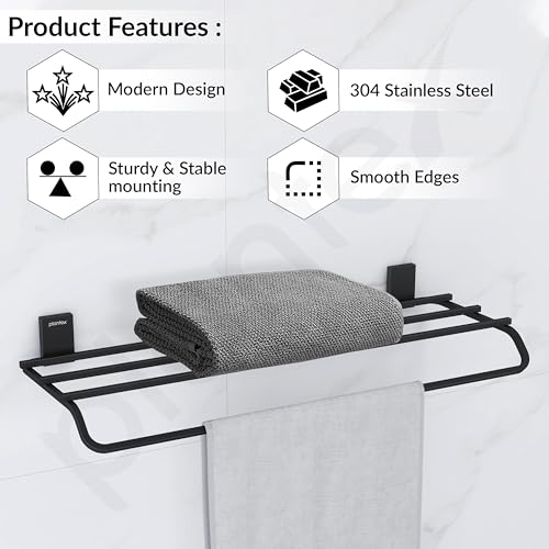 Image of Plantex 304 Grade Stainless Steel 24-inch Bathroom Towel Rack /Towel Bar /Towel Stand /Towel Rod /Bathroom Accessories - Pack of 1 (Crystal - Black)