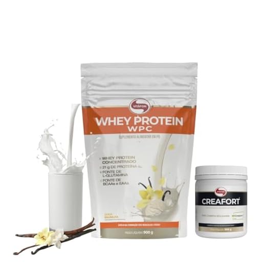 Whey Protein Concentrado Pouch 900g + Creafort Pote 300g Vitafor (900, Baunilha)