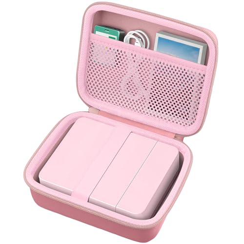 Image of Hard Case for Nelko PP01 /PP03 Color Mini Portable Printer, Pink | Features a Mesh Pocket for Accessories. Hand Strap for Easy Carrying. Hard EVA Shell with Soft Velvet Lining. Case Only