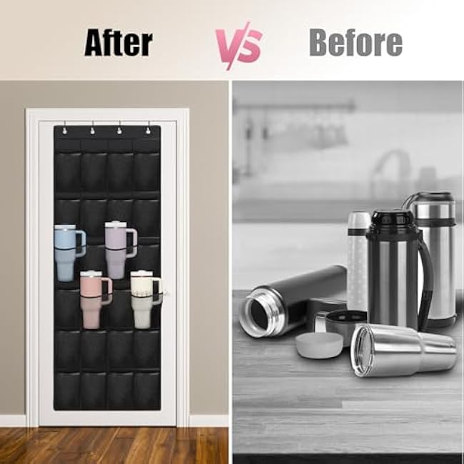 Mity rain Cup Organizer for Stanley Cup, 24 Pockets Large Capacity Cups Holder for Stanley Tumbler, Portable Foldable Hanging Bag for Cabinet Wall Door RV, Kitchen Storage Accessories for Stanley Cup