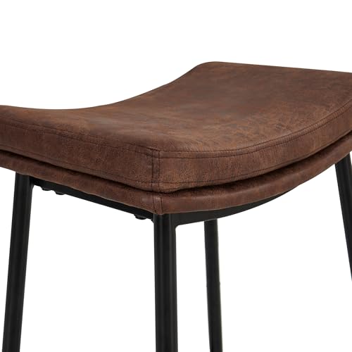 Arlo Modern Backless Upholstered Kitchen Counter Bar Stool with Double-Layered Saddle Seat and Black Metal Base, Brown/Matte Black, Set of 2