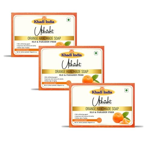 Image of Khadi Orange Handmade Bathing Soap Bar 125g (Pack of 3) | Natural & Herbal | Enriched with Vitamin C & Essential Oils|Balances Oil Production|Gently exfoliates for Glowing Skin|All Skin Types