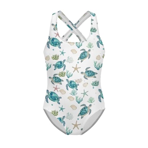 Image of Girls One Piece Swimsuits Summer Quick Dry Crewneck Beach Bathing Suit Cross Shoulder Strap Swimwear 5-14 Years