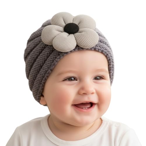 Image of SYGA Baby Cap Flower Wool Warm Knitted Streachable Hat Infant Toddler Baby Cap 0-3 Years