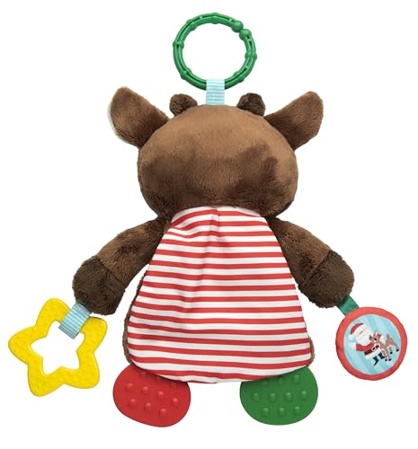 Image of Plush 12 inch Activity Toy with Teethers, Crinkle and Travel Hook, My First Rudolph Embroidery, Brown Reindeer, Christmas