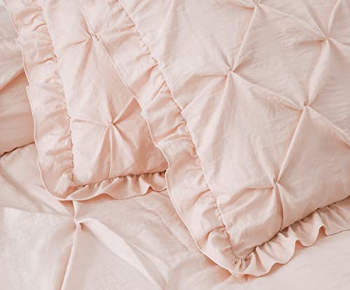 Chezmoi Collection Aria 3-Piece Pinch Pleat Pintuck Ruffle Skirt Bedspread Set - French Country Chic Farmhouse - Queen, Blush #TOP4