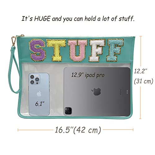 Image of Chenille Letter Clear Bag Purse Multi-purpose Transparent Waterproof Snacks Makeup Tote Bag with Wrist Strap
