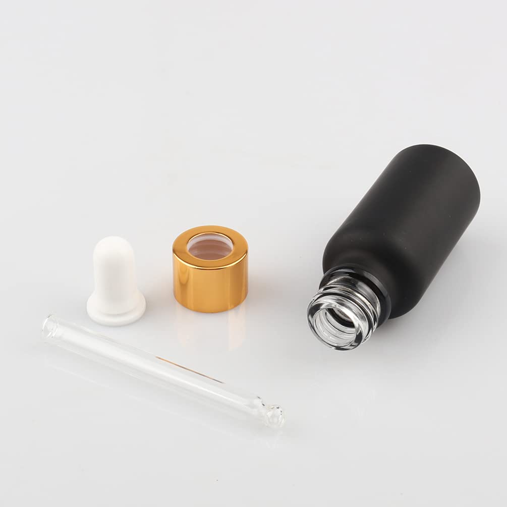24 Pieza 20ml Negro Mate Botellas de Cristal con Pipeta, 20 ml Frasco Cuentagotas Cristal con Tapón de Rosca Oro, Botella de Vidrio con Cuentagotas para Aceite Esencial Aromaterapia
