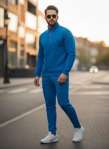 Image of Mack Jonney Solid Half Zipper Track Suit for men | Co-ord Set | Warm Fleece Tracksuit Set | Full Sleeve Sweatshirt