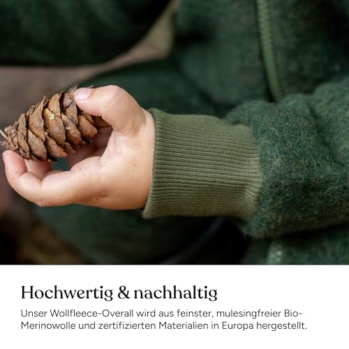 Ehrenkind® Fleeceoverall aus 100% Bio-Merinowolle, Atmungsaktiv & temperaturausgleichend, Wollfleece, Baby Overall mit Kapuze, Natur 62/69