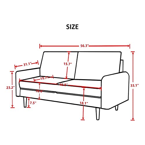 Image of Wood Hessville 56.3'' Upholstered Loveseat 2 Seater Sofa Settee Couch for Livingroom Bedroom Office Hotel Guestroom (Beige)