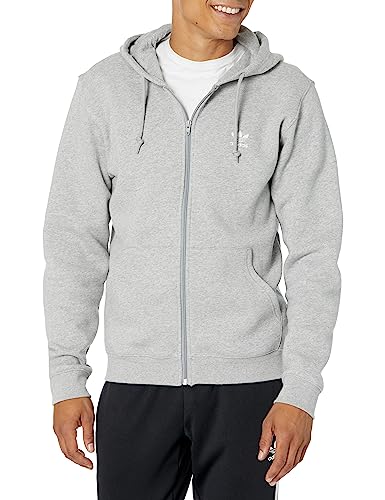 adidas Originals Men's Trefoil Essentials Full-Zip Hoodie, Medium Grey Heather, XXL