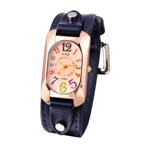Image of JewelryWe Women's Punk Watch Easy Read Leather Strap Quartz Rose Gold Dial | Genuine Cowhide, Steampunk Outfits, Motorbike Looks, Halloween Parties, Gothic Streetwear, Daily Styling