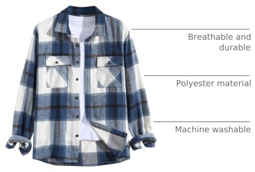 Image of ZAFUL Unisex Plaid Flannel Shirt Jacket Button Down Long Sleeve Pocket Coat Outwear | Mens Fall Clothes Lightweight Long Sleeve Button Down Flap Pocket Jacket Tops for Fall&Winter 2026
