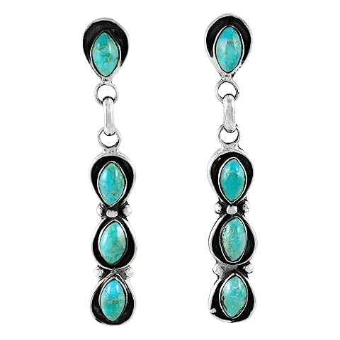 Turquoise Earrings 925 Sterling Silver & Genuine Turquoise (Turquoise) Cover