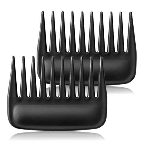 SIMPOR 2 Pack Wide Tooth Comb for Curls and Wigs Portable Detangler for Wet and Dry Hair Gentle Wig Comb for Synthetic Fiber Extensions Travel Size - Black