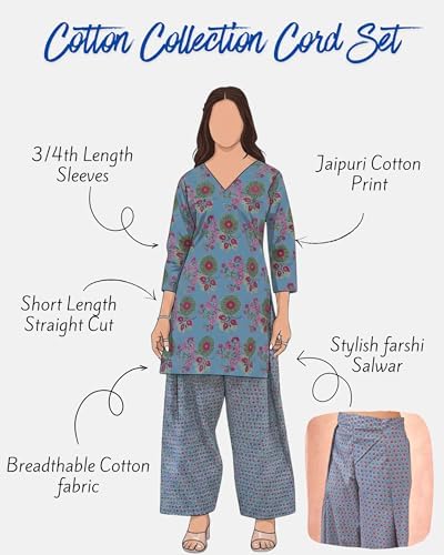 Image of Womanista Women Printed Cotton Kurta Set for Woman | Jaipur Coord Set | Farshi Salwar Suit