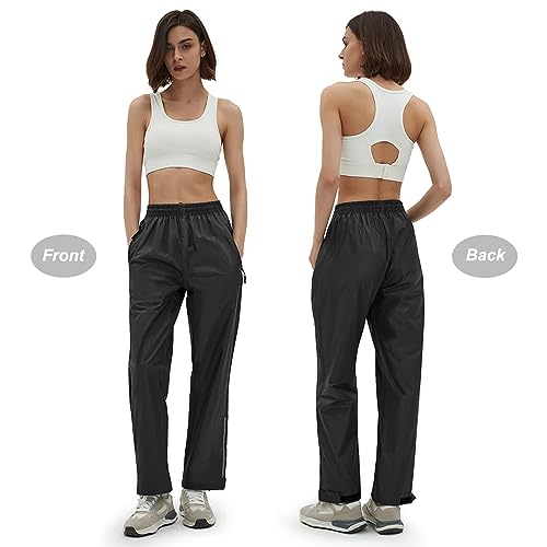 Ourcan Rain Pants Women Waterproof Pants Lightweight Breathable Hiking Cycling Outdoor With Pocket Black #TOP3