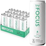 Tru Focus Seltzer, Apple Kiwi Flavored Sparkling Water Made with Real Fruit Juice - Nootropic Drink plus Yerba Mate Extract - Natural Caffeine, Kosher, GF, No Added Sugar Beverages, 12oz (Pack of 12)