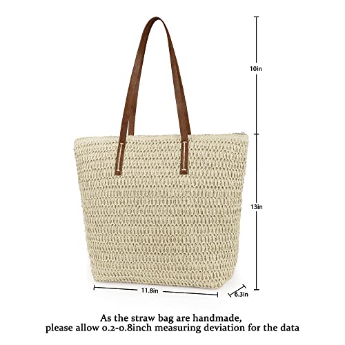 Womens Large Straw Beach Tote Bag Handmade Woven Shoulder Bag Handbag Purse For Summer (Beige) #TOP4