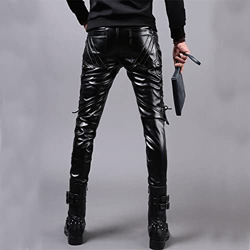 Mannen Pleather Pants Skinny Lace Up Party Stage Slanke en comfortabele Faux Pu Leren broeken ! (Color : C149, Size : 30) - Afbeelding 4