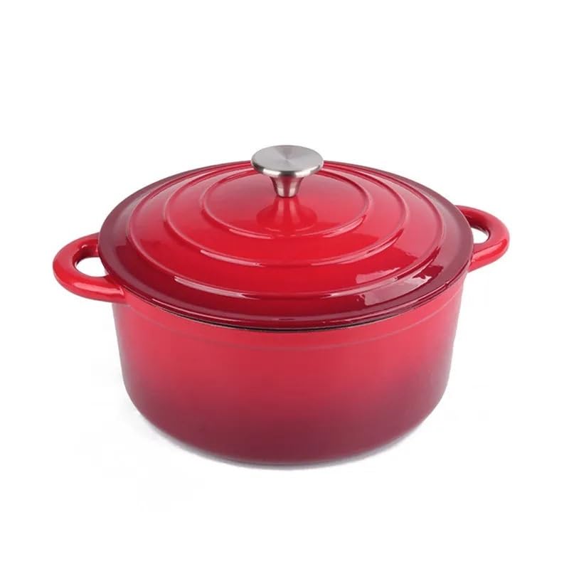 DYUES-SDOEMVIEN Horno holandés esmaltado de 26 cm for Hornear, estofar, cocinar, Cacerola de 4,5 l, Olla Pesada for estofar, cazuela, ollas de Hierro Fundido(26cm Red)