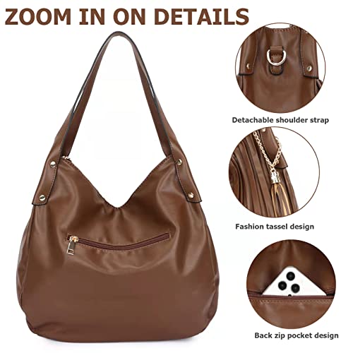 myfriday Vintage Shoulder Hobo Bags for Women Vegan Leather Lightweight Top-Handle Satchel Purse and Handbags with… - Image 5