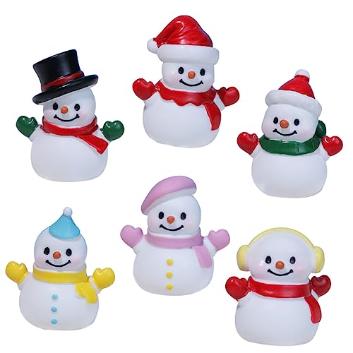 Wakauto 6pcs Mini Christmas Ornaments Resin Snowman Ornaments Miniature Snowman Statue Figurines