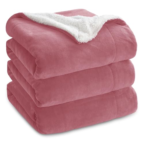 Image of Bedsure GentleSoft Sherpa Fleece Blanket Queen Size for Bed, Non-Heated, Thick and Warm Throw for Women and Men, Soft Fuzzy Plush Queen Blanket for Winter, Dusty Rose, 90x90 Inches