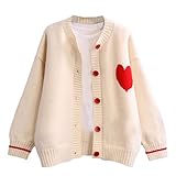FindThy Women's Cute Cardigan Sweater Kawaii Love Heart Print Y2K Button Knitted Outerwear(0335-Beig