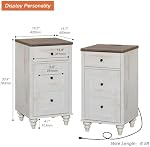 WAMPAT Set of 2 End Table with Charging Station, Wood Nightstands with Drawer and Storage Cabinet, Modern Side Tables Living Room, Farmhouse Night Stands Bedside Table for Bedroom, Rustic White