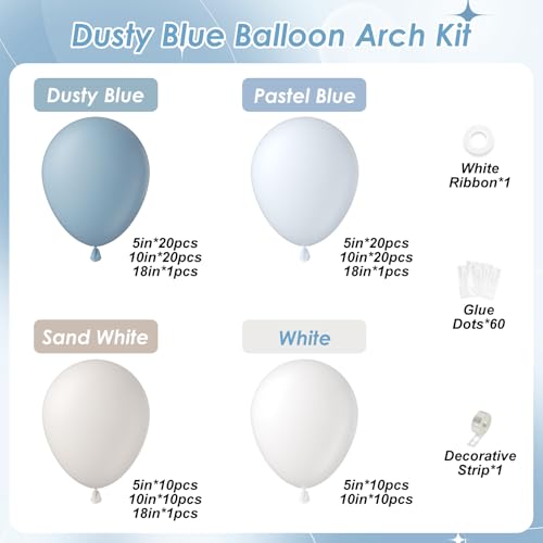 128pcs Blue Balloon Arch Kit Dusty Pastel Blue Sand White Balloons by Ecumutex - Used condition - Image 2