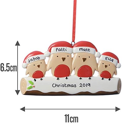 Alphabet barn Personalised Christmas Decoration Robin Xmas Gift Ornament Resin Keepsake First Christmas Family of 4 Present Idea (4 robins on log)