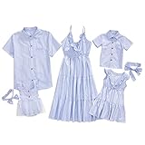 Matching Family Outfits, Mommy and Me Blue Dresses Tshirt Short Sleeve Matching Outfits…