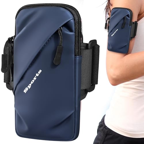 TicEaik Running Armband for Apple iPhone, Android,Phones up to 6.7,Key,EarphoneZipper Pocket Sweatproof Cell Phone Armband Case Men,Women Adjustable Strap Perfect with Zipper(Blue)
