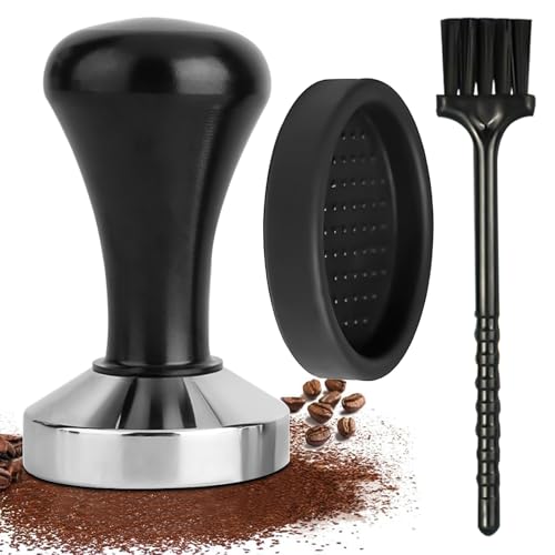 NINGYER Tamper 51mm, Tasseur Café Livré avec Un Tampon Rond Noir Et Une Brosse, Tampon à Expresso pour Les Outils de Barista Et Les Amateurs de Café (Noir)