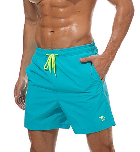 YSENTO Mens Beach Shorts Quick Dry Swim Trunks with Mesh Lining and Pockets(LB,L) Sky Blue