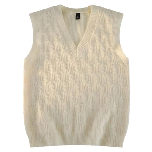 Men'S Fall Winter Casual Sweater Vest V-Neck Sweater Middle-Aged Sweater Sleeveless Vest White Xl