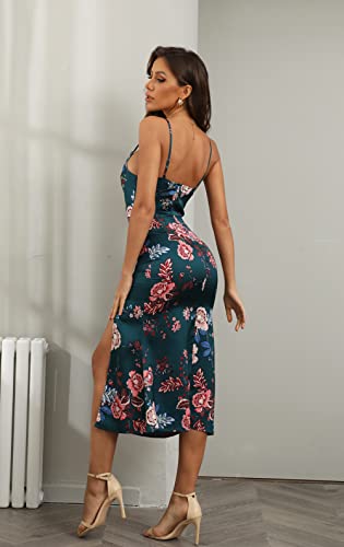 Image of Tsher Women's Sleeveless Spaghetti Strap Satin Wedding Guest Party Dress Cowl Neck Backless Midi Formal Dresses
